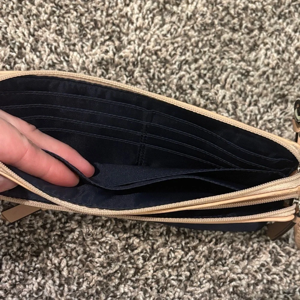 Coach Leather Wristlet Blue, Green & Tan